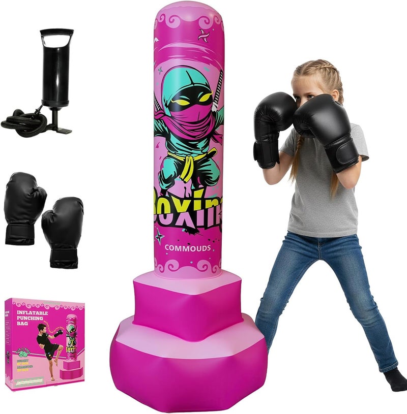 COMMOUDS 67inch Punching Bag for Kids, Inflatable Kids Boxing Set with Gloves, Fast Rebound Punching Bag for Practicing Karate, Taekwondo, MMA, Christmas/Birthday Gift for Boys Girls, Ages 6-14 - Image 1